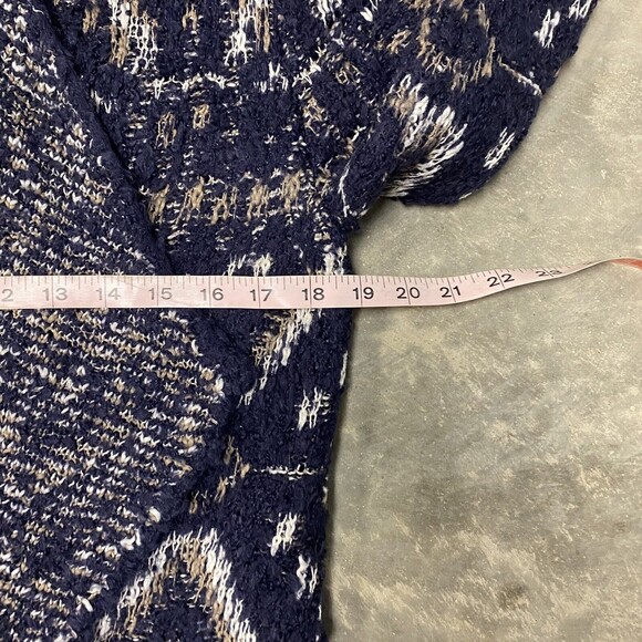 Lucky Brand XS Cardigan Sweater Navy Cream Aztec Open Drape Front Long Sleeve - Picture 6 of 14